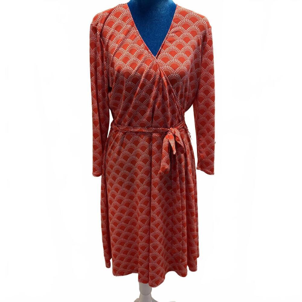 41 Hawthorne Renesme Stretch Knit Coral Scallop Polka Dot Wrap Look Dress